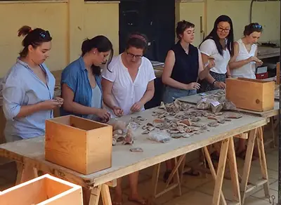 Students and Classical Studies Professor Emilia Oddo at the Bronze Age site Knossos (Crete)